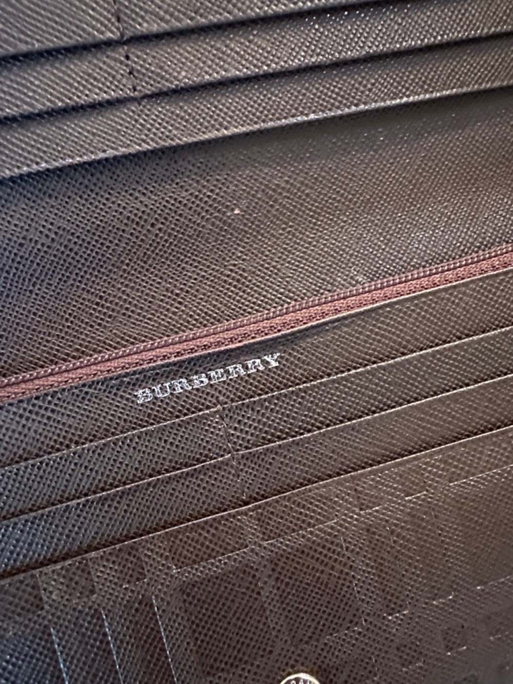 Burberry Dark Brown Leather Plaid Embossed Long Snap Wallet - Picture 7 of 13